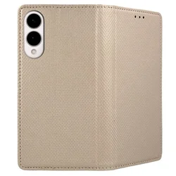 Samsung Galaxy S25 Edge telefontok - arany mágneses szilikon keretes könyvtok-1