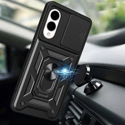 Samsung Galaxy S25 Edge telefontok - Camshield - fekete szilikon tok, kitámasztó ujjgyűrűvel, csúsztatható kameravédővel-2