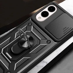 Samsung Galaxy S25 Edge telefontok - Camshield - fekete szilikon tok, kitámasztó ujjgyűrűvel, csúsztatható kameravédővel-3