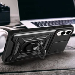 Samsung Galaxy S25 Edge telefontok - Camshield - fekete szilikon tok, kitámasztó ujjgyűrűvel, csúsztatható kameravédővel-4