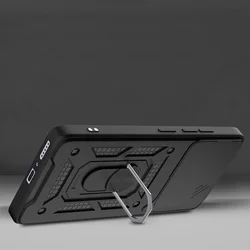 Telefontok Honor 400 5G - Camshield - fekete szilikon tok, kitámasztó ujjgyűrűvel, csúsztatható kameravédővel-2