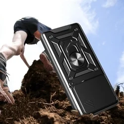 Telefontok Honor 400 5G - Camshield - fekete szilikon tok, kitámasztó ujjgyűrűvel, csúsztatható kameravédővel-1