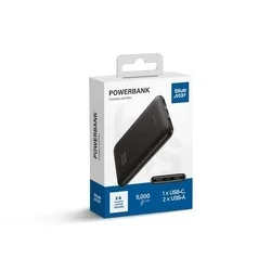 Bluestar - 2 USB + 1 Type-C (USB-C) porttal, fekete powerbank 5000 mAh, LED töltöttség jelzővel-2