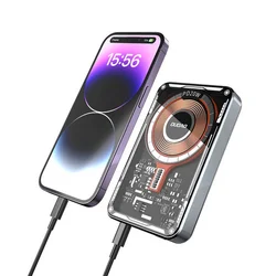 Dudao TGK1 Powerbank - szürke vezetékes (USB-C) és Wireless (MagSafe kompatibilis) power bank 10 000 mAh, 15W-5