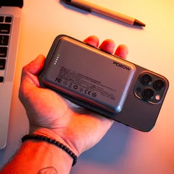 Dudao TGK1 Powerbank - szürke vezetékes (USB-C) és Wireless (MagSafe kompatibilis) power bank 10 000 mAh, 15W-12