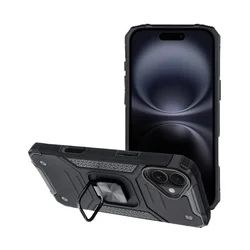 iPhone 17 telefontok - Nitro Ring Armor - fekete gyűrűs, kitámasztható, ütésálló műanyag hátlaptok ﻿-1