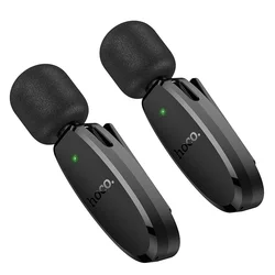 HOCO L15 - 2db vezeték nélküli csíptethető mikrofon + Lightning / Type-C (USB-C) csatlakozós vevőegység, fekete-1