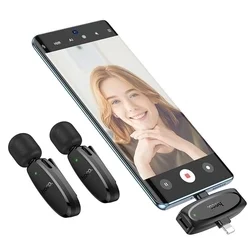 HOCO L15 - 2db vezeték nélküli csíptethető mikrofon + Lightning / Type-C (USB-C) csatlakozós vevőegység, fekete-4