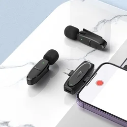 HOCO L15 - 2db vezeték nélküli csíptethető mikrofon + Lightning / Type-C (USB-C) csatlakozós vevőegység, fekete-5