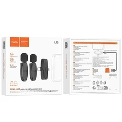 HOCO L15 - 2db vezeték nélküli csíptethető mikrofon + Lightning / Type-C (USB-C) csatlakozós vevőegység, fekete-7