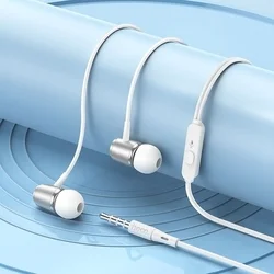 HOCO M108 - ezüst/fehér, vezetékes stereo headset, audio csatlakozóval-3