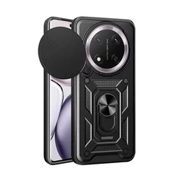 Telefontok Honor Magic7 Lite - Camshield - fekete szilikon tok, kitámasztó ujjgyűrűvel, csúsztatható kameravédővel-1