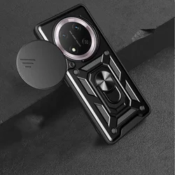 Telefontok Honor Magic7 Lite - Camshield - fekete szilikon tok, kitámasztó ujjgyűrűvel, csúsztatható kameravédővel-3