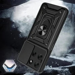 Telefontok Motorola Moto G56 5G - Camshield - fekete szilikon tok, kitámasztó ujjgyűrűvel, csúsztatható kameravédővel-1