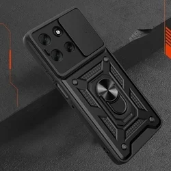 Telefontok Motorola Moto G56 5G - Camshield - fekete szilikon tok, kitámasztó ujjgyűrűvel, csúsztatható kameravédővel-3