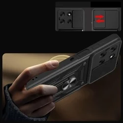 Telefontok Motorola Moto G56 5G - Camshield - fekete szilikon tok, kitámasztó ujjgyűrűvel, csúsztatható kameravédővel-5