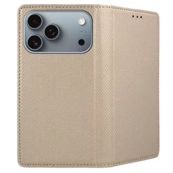 Telefontok iPhone 17 Pro Max - arany mágneses átlátszó szilikon keretes könyvtok ﻿-1