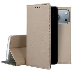 Telefontok iPhone 17 Pro Max - arany mágneses átlátszó szilikon keretes könyvtok ﻿-4