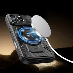 Telefontok iPhone 17 - Defender Armor Mag - MagSafe kompatibilis fekete ütésálló hátlap tok, kitámasztóval ﻿-1