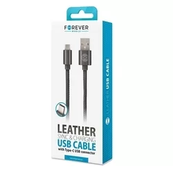 Kábel: Forever Jeans USB / Type-C (USB-C) fekete adatkábel 1m, 2A-1