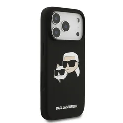 Telefontok iPhone 17 Pro - Karl Lagerfeld és Choupette Head - MagSafe kompatibilis fekete hátlap tok-3
