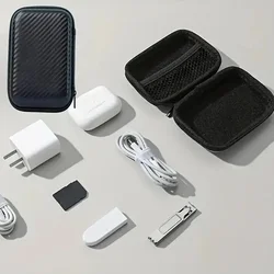 Digitális kiegészítő tároló tok - fekete carbon mintás, cipzáras-3