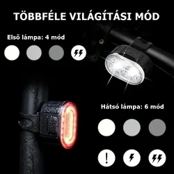 Biciklis kiegészítő: Kerékpár LED-es első/hátsó lámpa szett, újratölthető-3