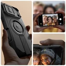 Telefontok iPhone 17 Pro - Tech- Protect Kevlar Pro - átlátszó előlap + plexi fekete hátlapi 360°-os tok, kitámasztható-2