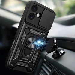 Telefontok iPhone 17 - Camshield - fekete szilikon tok, kitámasztó ujjgyűrűvel, csúsztatható kameravédővel ﻿-2