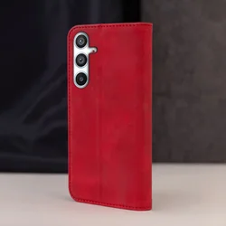 Telefontok Samsung Galaxy S25 FE - Suede - piros mágneses szilikon keretes könyvtok ﻿-3