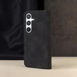 Telefontok Samsung Galaxy S25 FE - Suede - fekete mágneses szilikon keretes könyvtok ﻿-5
