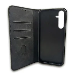 Telefontok Samsung Galaxy S25 FE - Suede - fekete mágneses szilikon keretes könyvtok ﻿-2
