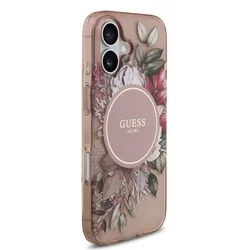 Telefontok iPhone 17 - Guess IML Flowers - virágmintás, pink átlátszó MagSafe kompatilibilis hátlap tok-2