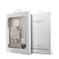 Telefontok iPhone 17 Pro - Guess IML Flowers - virágmintás, pink átlátszó MagSafe kompatilibilis hátlap tok-6