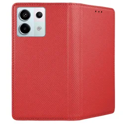 Telefontok Xiaomi POCO C85 - piros mágneses szilikon keretes könyvtok-1