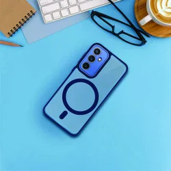 Telefontok Samsung Galaxy A17 5G - Variete MagSafe kompatibilis áttetsző műanyag hátlap tok, kék szilikon kerettel-3