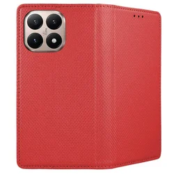 Telefontok Xiaomi 15T 5G - piros mágneses szilikon keretes könyvtok-2