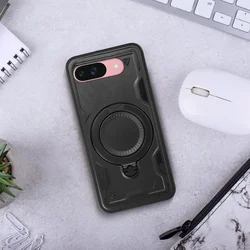 Telefontok Google Pixel 9a 5G - FROST ARMOR fekete szilikon tok, kitámasztó ujjgyűrűvel-1