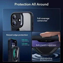 Telefontok iPhone 17 - ESR CLASSIC HYBRID HALOLOCK MagSafe átlátszó / fekete hátlap tok + fekete keretes ÜVEGFÓLIA + felhelyezést segítő keret-3