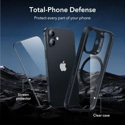Telefontok iPhone 17 - ESR CLASSIC HYBRID HALOLOCK MagSafe átlátszó / fekete hátlap tok + fekete keretes ÜVEGFÓLIA + felhelyezést segítő keret-1