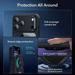 Telefontok iPhone 17 Pro Max - ESR CLASSIC HYBRID HALOLOCK MagSafe átlátszó / fekete hátlap tok + fekete keretes ÜVEGFÓLIA + felhelyezést segítő keret-3