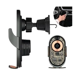 Autós tartó Qualo Transparent - átlátszó szellőzőrácsra rögzíthető automata telefontartó, induktív töltéssel-4