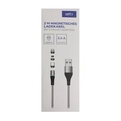 Setty - 3in1 kábel - USB - Lightning / Type-C (USB-C) / MicroUSB cserélhető mágneses fejekkel, ezüst kábel 2,4A, 2 m-3