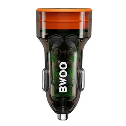 BWOO PD Autós töltő - szivartöltő fej, USB / Type-C (USB-C), 38W, narancs / átlátszó-1