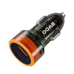 BWOO PD Autós töltő - szivartöltő fej, USB / Type-C (USB-C), 38W, narancs / átlátszó-3