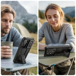 Telefontok Samsung Galaxy S25 FE - Tech- Protect Kevlar Pro- átlátszó előlap + plexi fekete hátlapi 360°-os tok, kitámasztható-1