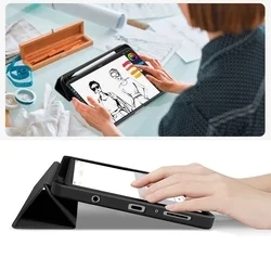 Tablettok Samsung Galaxy Tab A9 8.7 X110 / X115 - obszidián fekete vászon anyagú smart case tablet tok, ceruza tartóval-9
