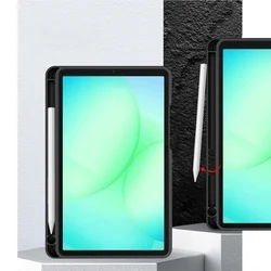 Tablettok Samsung Galaxy Tab A9 8.7 X110 / X115 - obszidián fekete vászon anyagú smart case tablet tok, ceruza tartóval-12