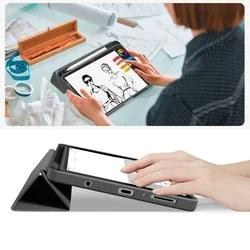 Tablettok Samsung Galaxy Tab A9 8.7 X110 / X115 - szürke vászon anyagú smart case tablet tok, ceruza tartóval-9