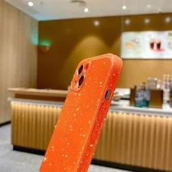 Telefontok iPhone 14 - Larte shiny - narancssárga csillámos hátlap tok-4